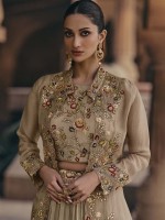 Light Brown Real Chinon Silk Koti Style Lehenga Choli